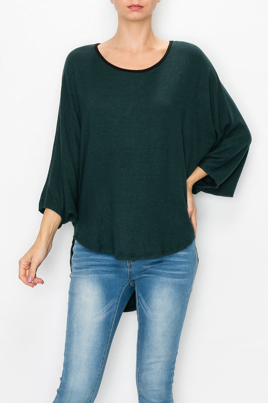 Blusón de cuello redondo alto-bajo - Verde