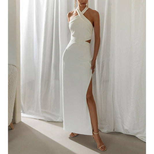 Vestido de poliéster con cuello, estilo festivo para mujer