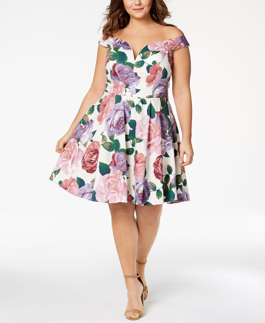 Vestido con hombros descubiertos estampado de talla grande Trendy de City Studios