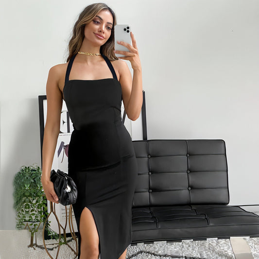 Vestido halter elegante sin espalda para mujer