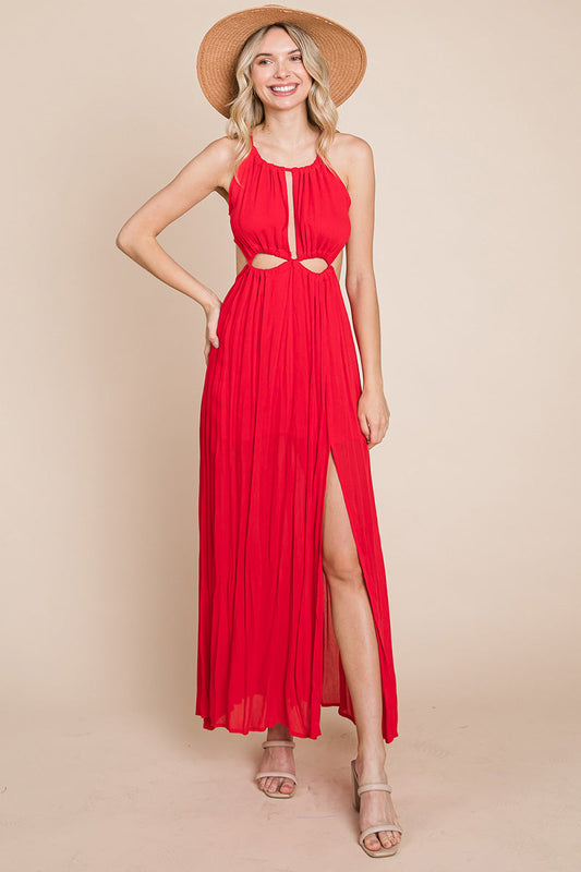 Vestido maxi halter con aberturas frontales y cut out