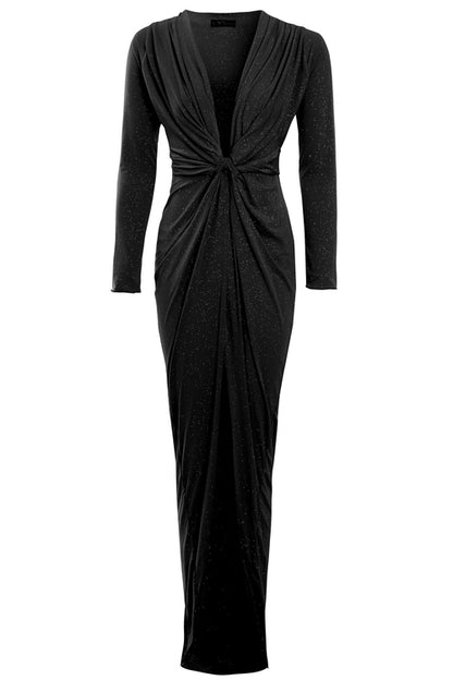 Sparkly Black Twist Front Dress