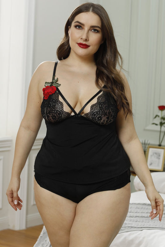 Conjunto de Cami de Encaje Bordado Floral Talla Grande