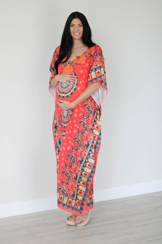 Vestido kaftán mexicano, kaftán de verano para mujer, vestido maxi suelto, seda