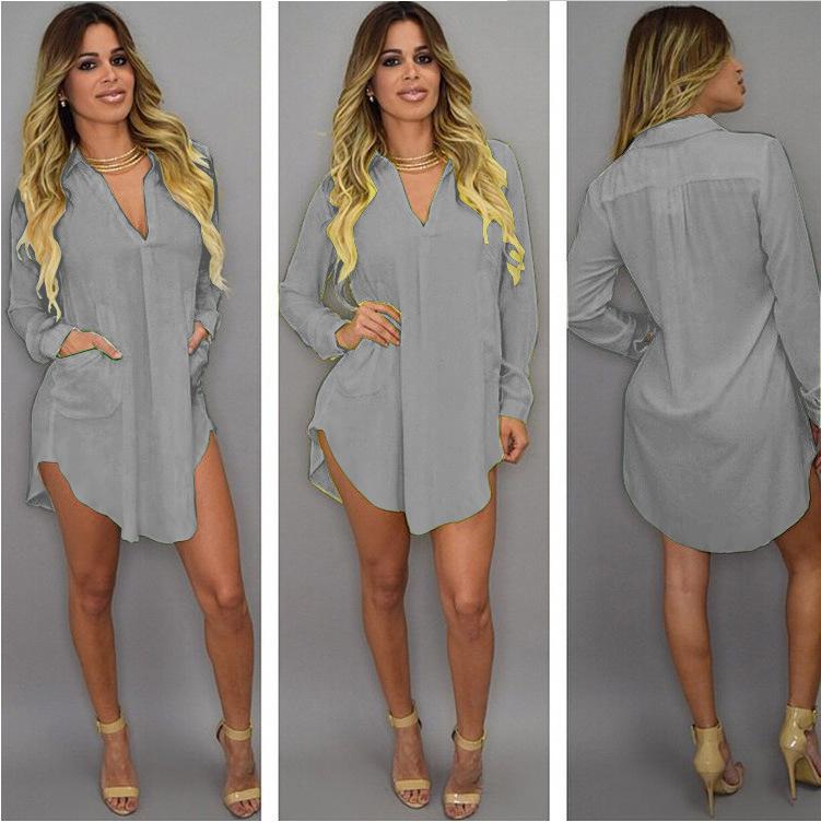 Summer Sexy V Neck Short Beach Dress Chiffon White Mini Loose Casual T