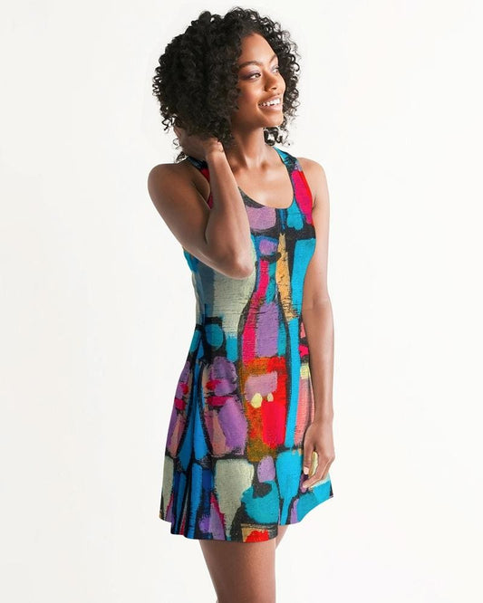 Vestido de mujer - Vestido de estilo geométrico vanguardista con espalda nadadora / Multicolor