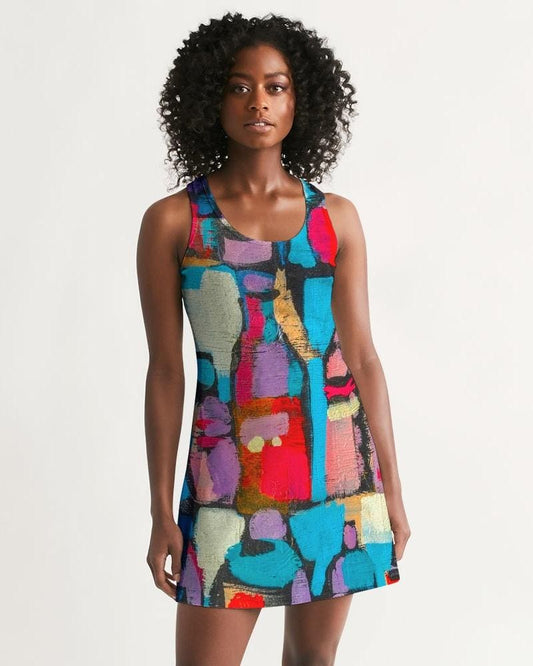 Vestido de mujer - Vestido de estilo geométrico vanguardista con espalda nadadora / Multicolor